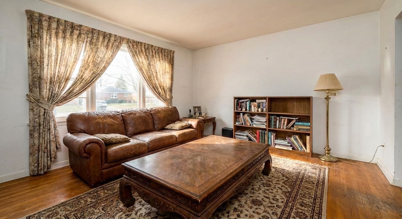 A cluttered living room with the clutter removed — after
