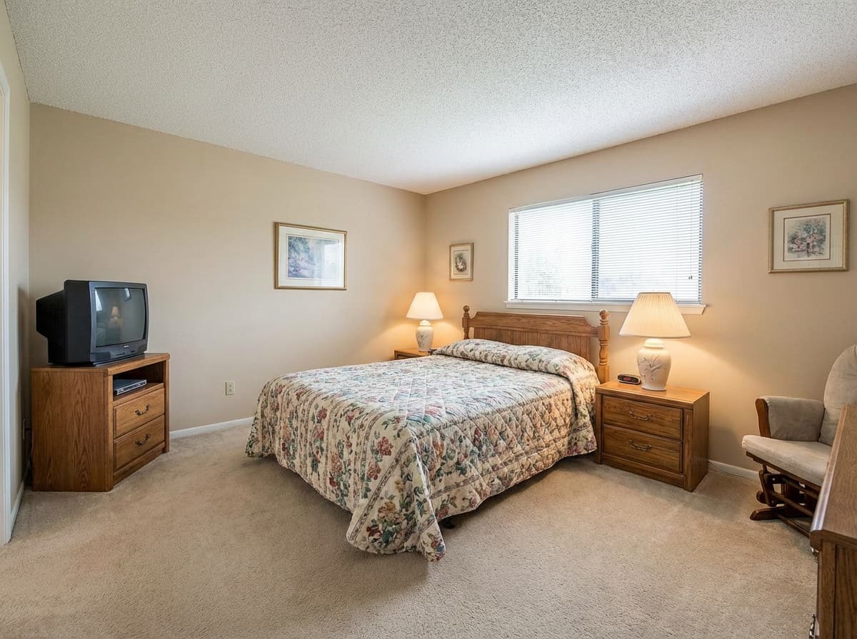 A dated room restyled by virtual renovation — before