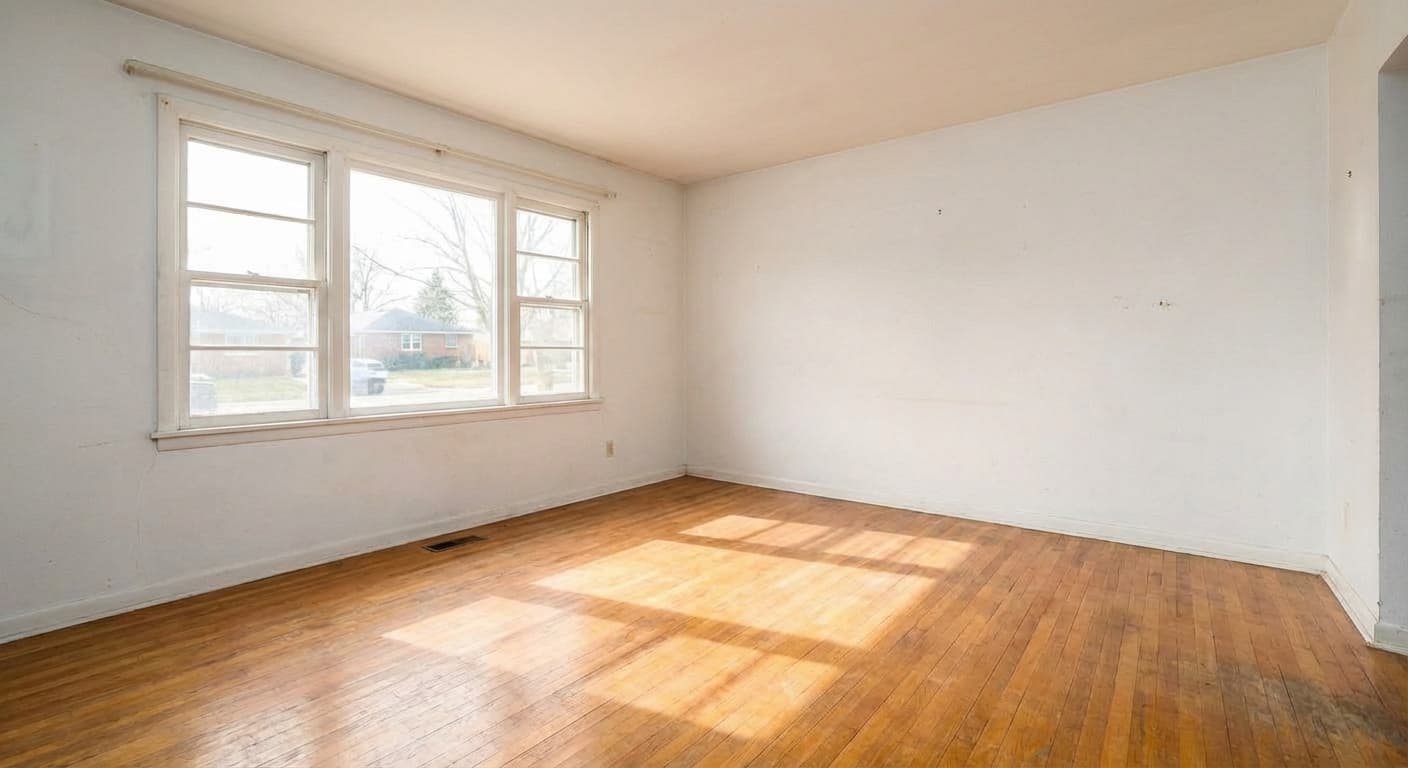 A furnished living room, emptied — after